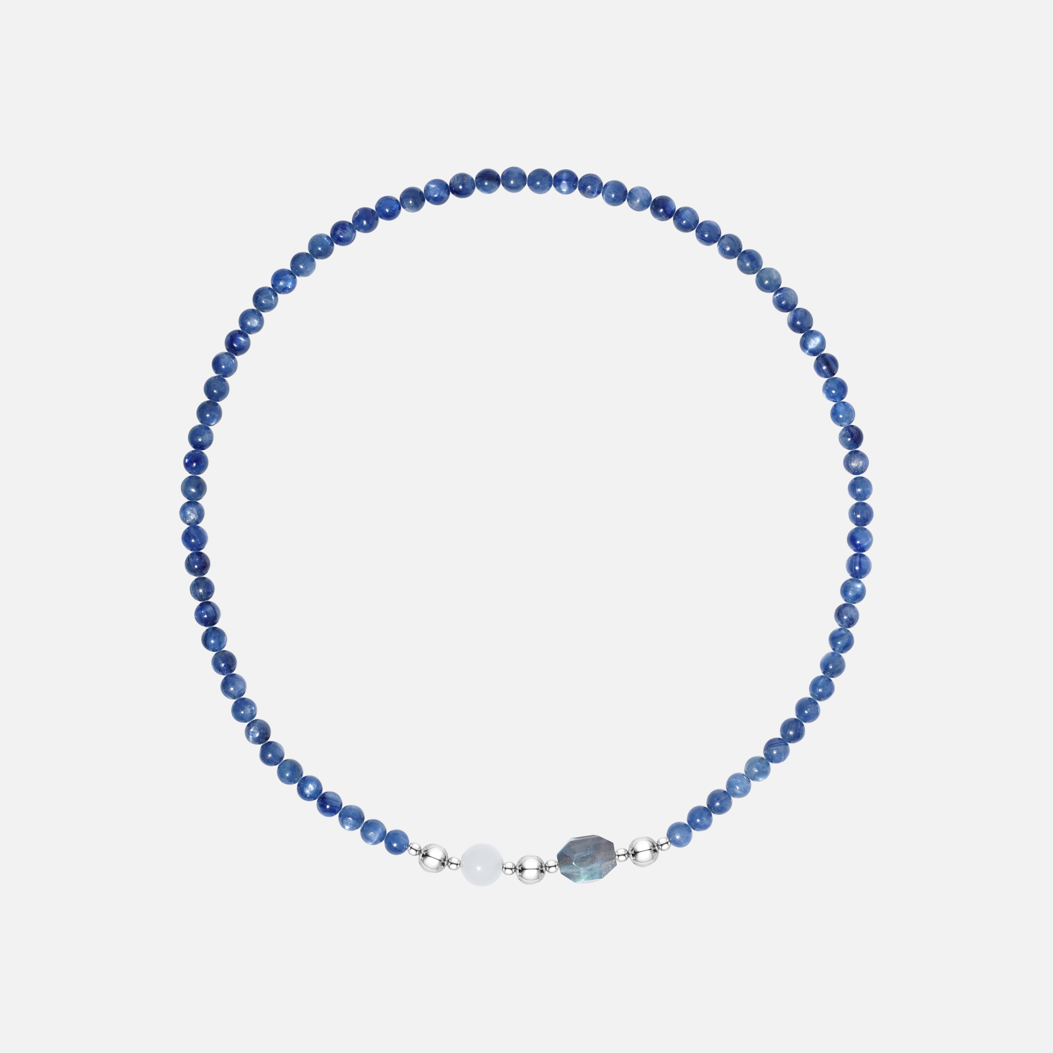 Blue Kyanite Necklace with Moonstone & Milky Quartz Charm