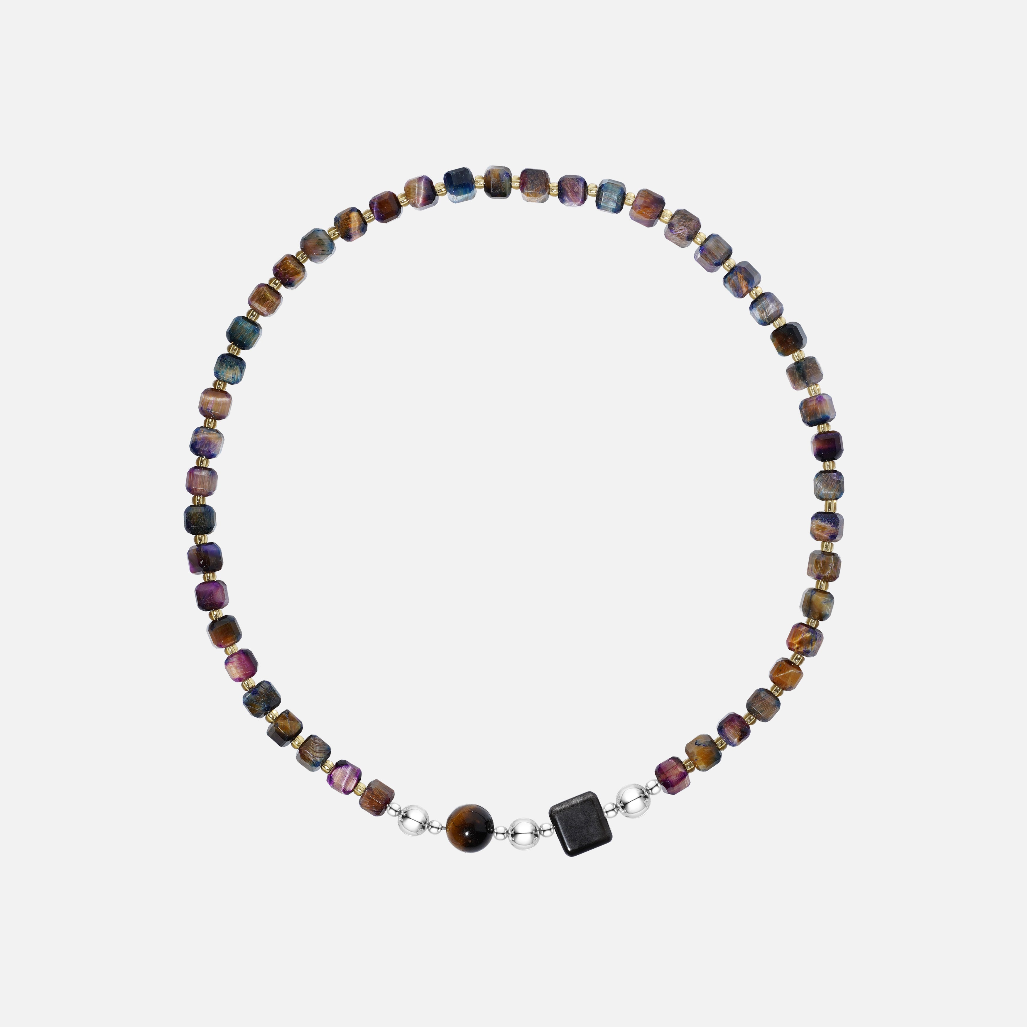 Tiger's Eye & Citrine Necklace with Tiger's Eye & Silver Obsidian Charm