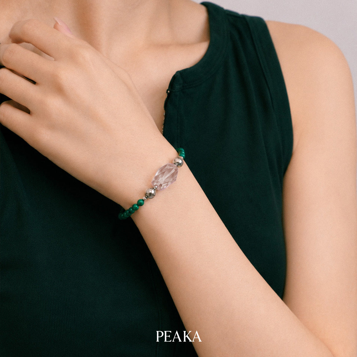 Clear Quartz Charm & Malachite Bracelet