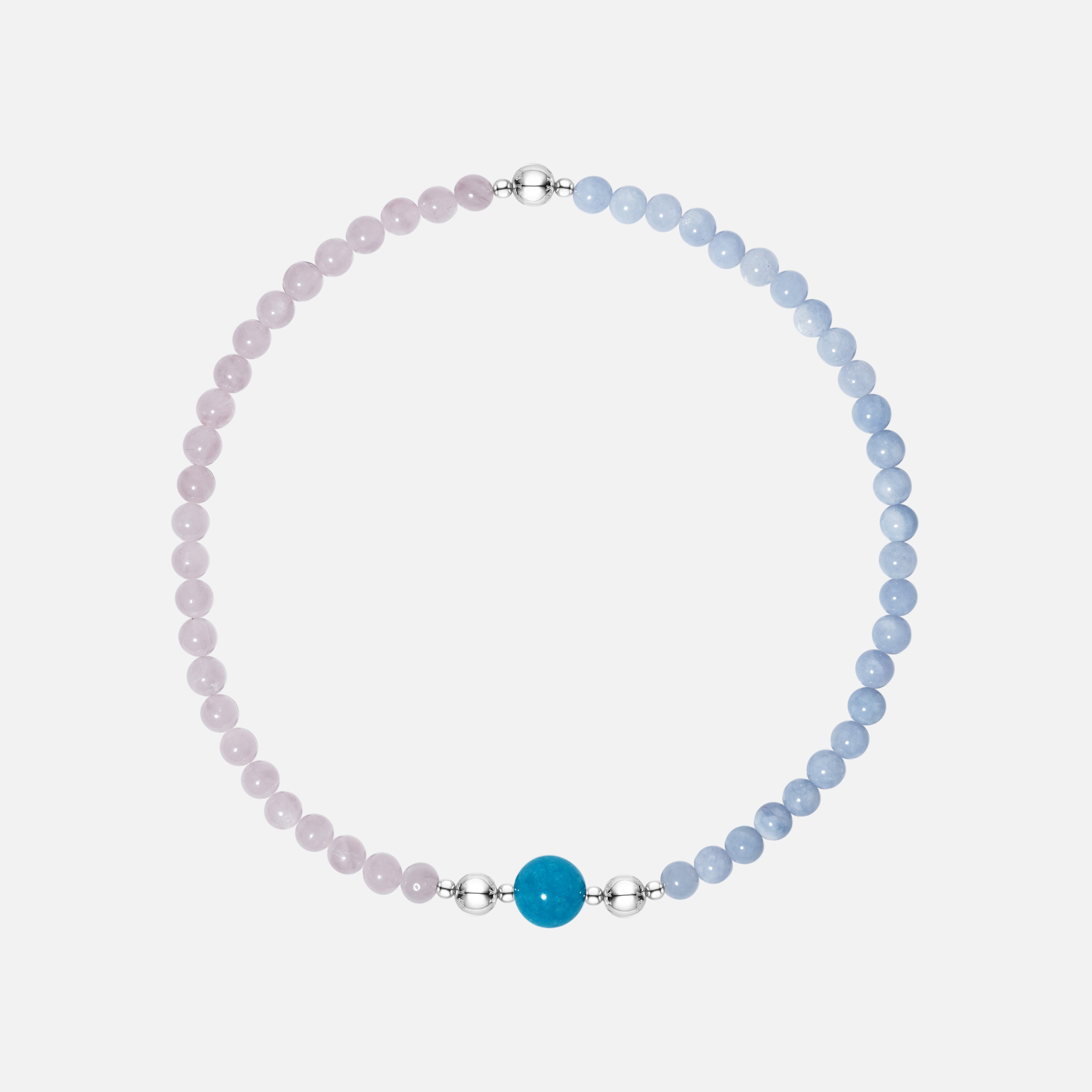 Rose Quartz & Angelite Bracelet with Amazonite Charm