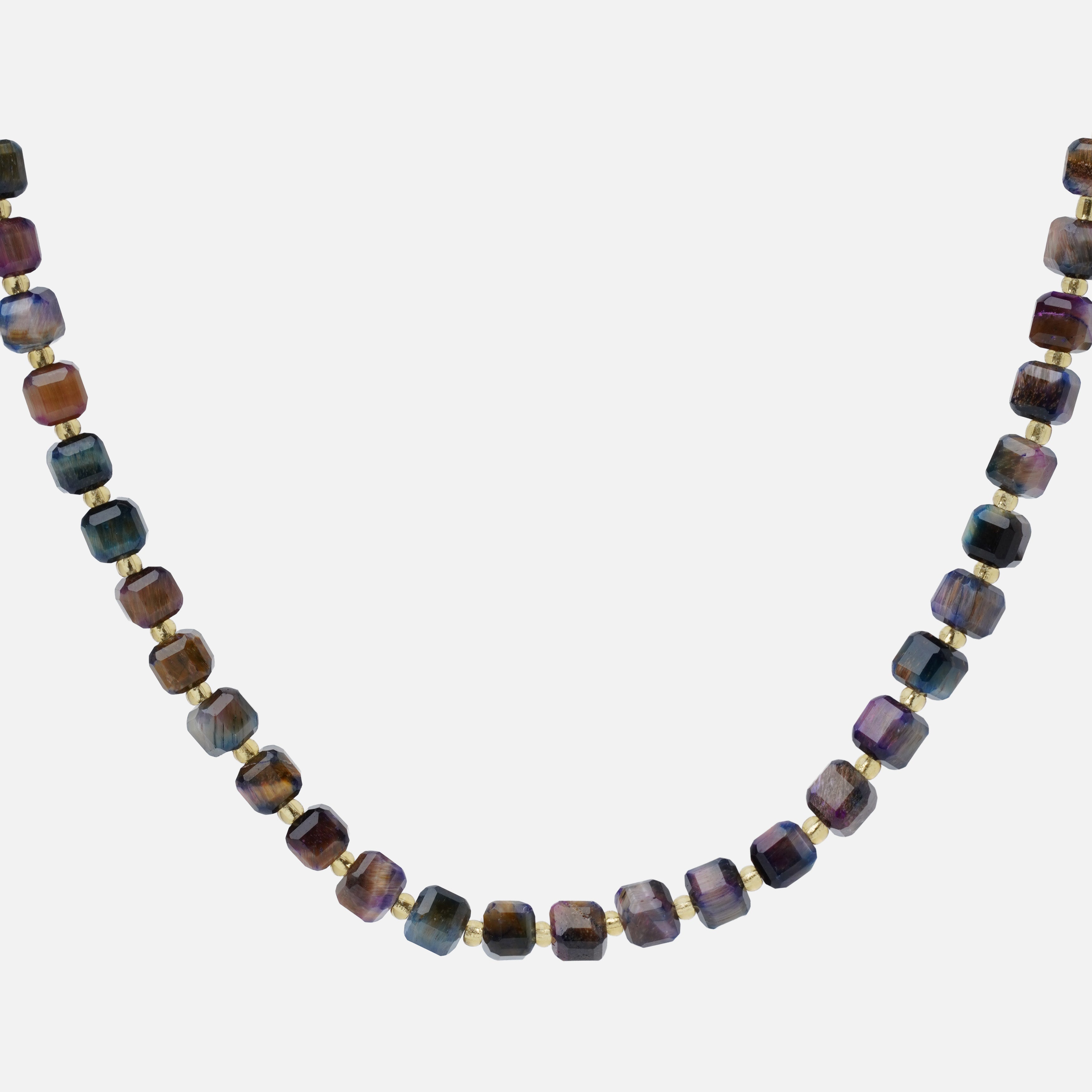 Tiger's Eye & Citrine Necklace with Tiger's Eye & Silver Obsidian Charm