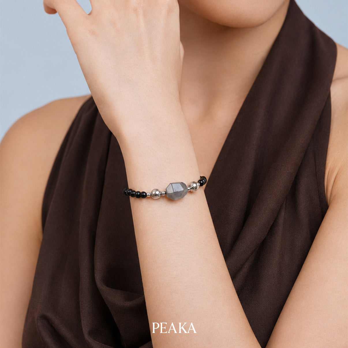 Moonstone Charm & Black Onyx Bracelet